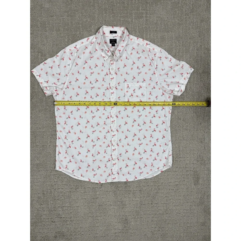 J.Crew Mens XL Flex Washed Shirt Pink Flamingo Print Short Sleeve Button Up